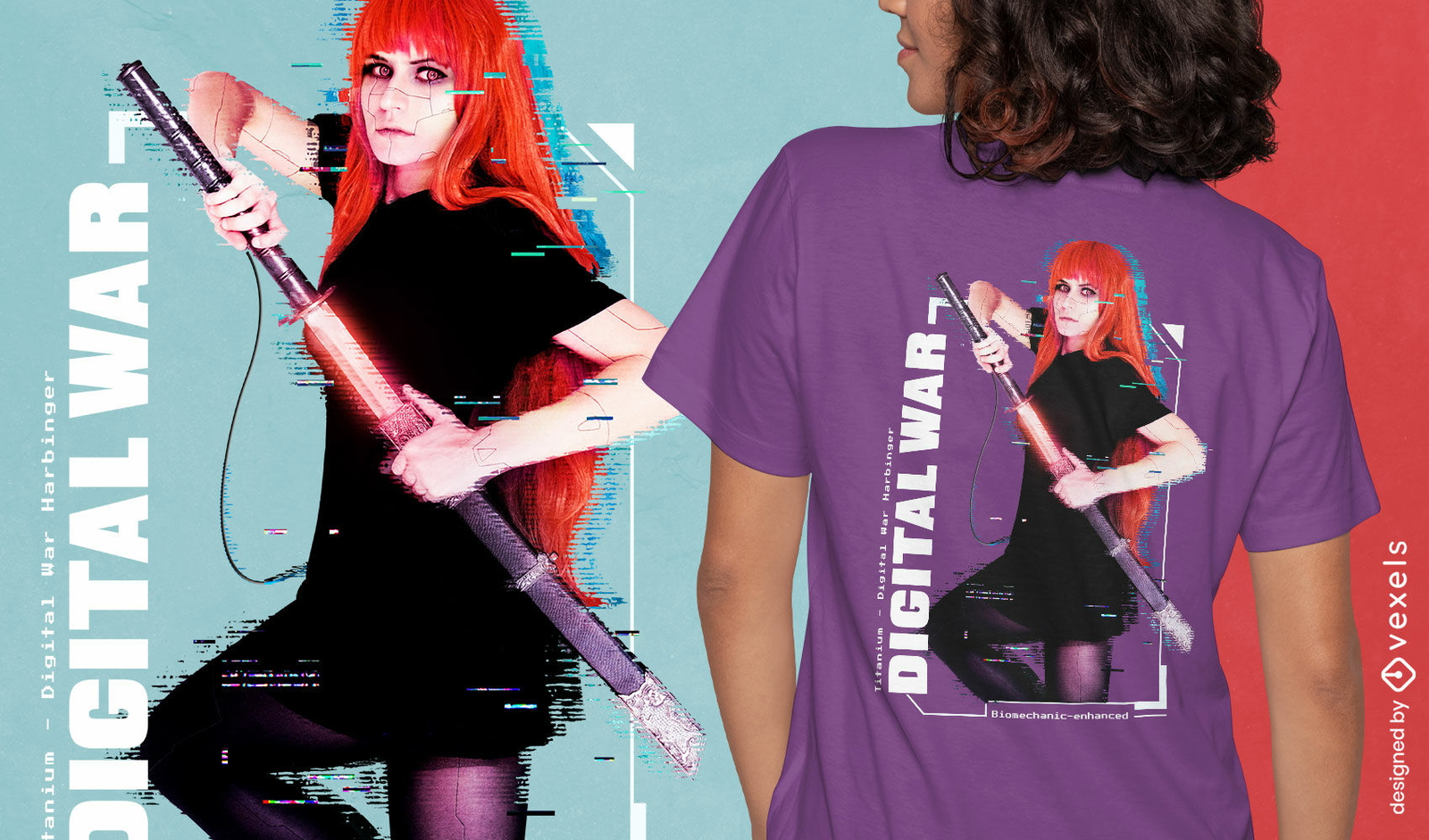 Diseño de camiseta de mujer guerrera digital.