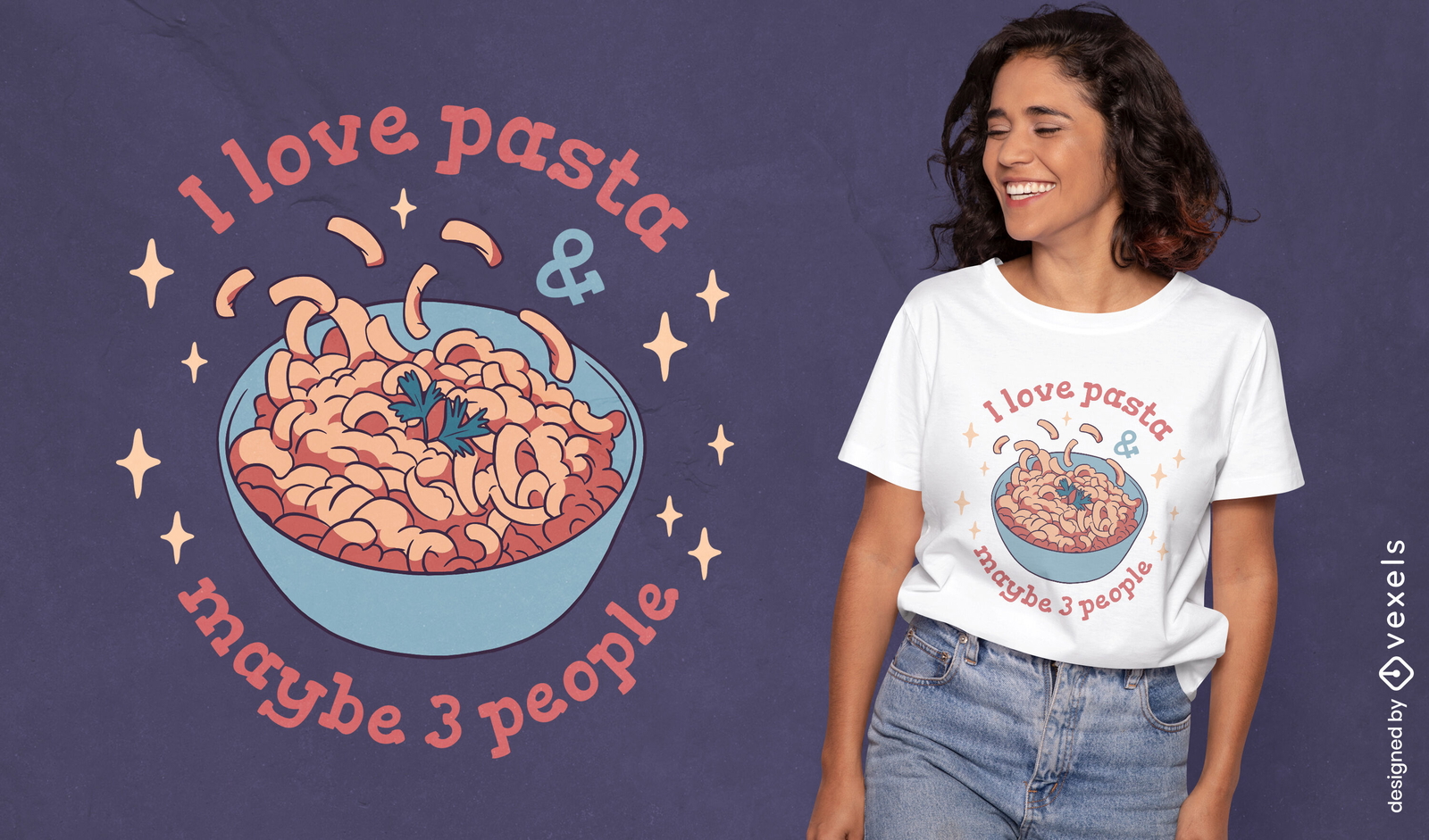 Pasta comida italiana en diseño de camiseta de tazón