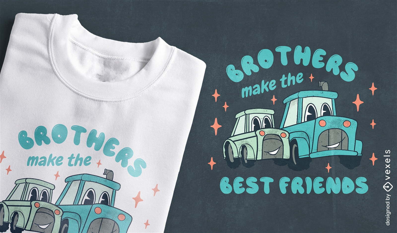 Design de t-shirt de transporte de desenhos animados de caminhão e carro