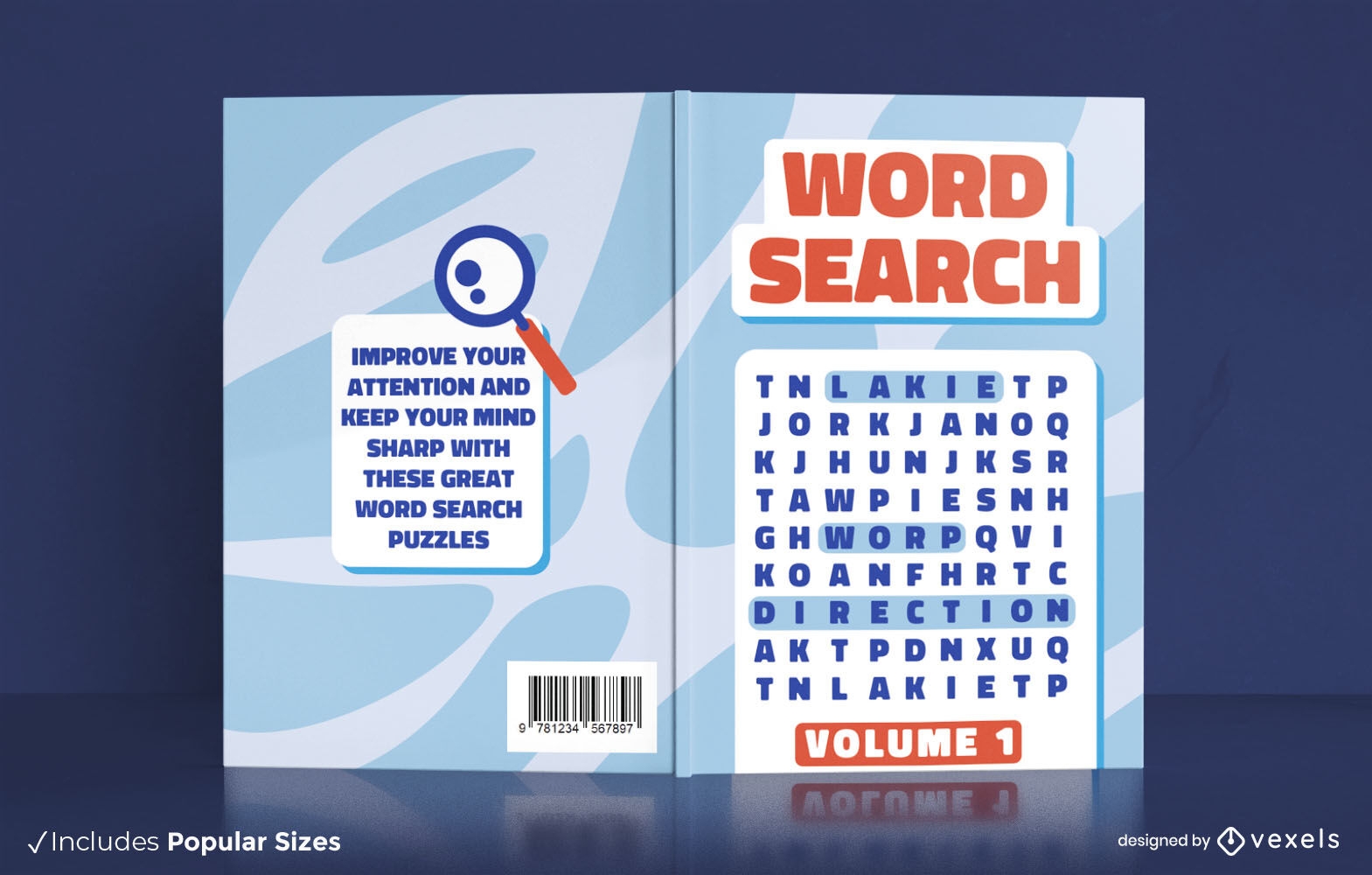 Word search puzzles fun book cover design