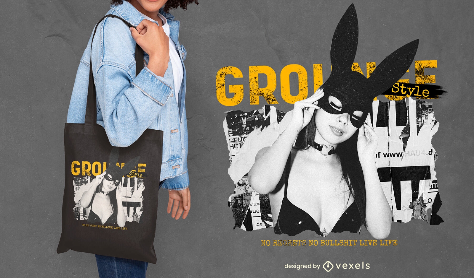 Woman with rabbit ears costume tote bag design