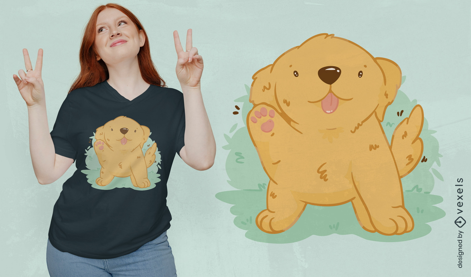 Diseño de camiseta de perro jubilado dorado kawaii