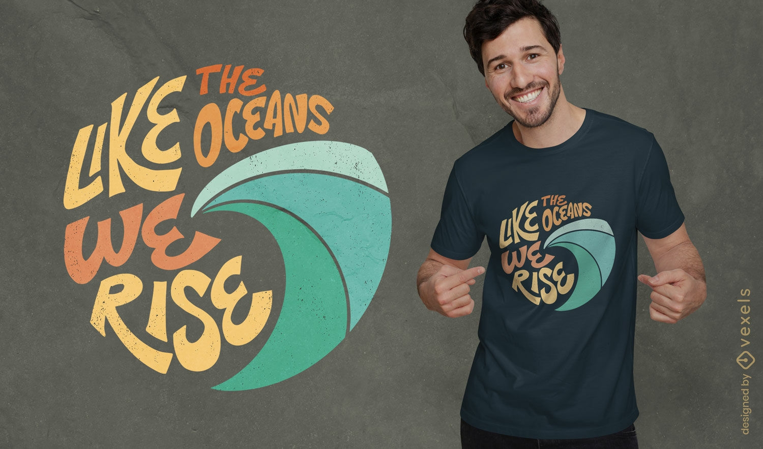 Design de camiseta com letras de ondas do mar
