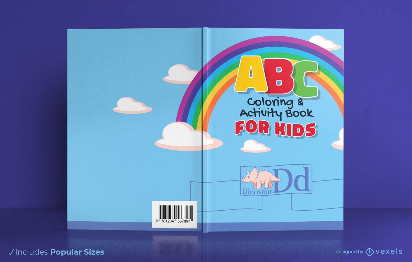 Arco-íris no design de capa de livro infantil do céu