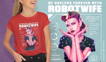 Design de camiseta futurista retrô de esposa robô