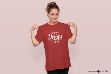 Design de maquete de camiseta de grandes dimensões modelo feminino