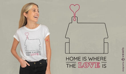 Casa com design de t-shirt de arte de linha de coração