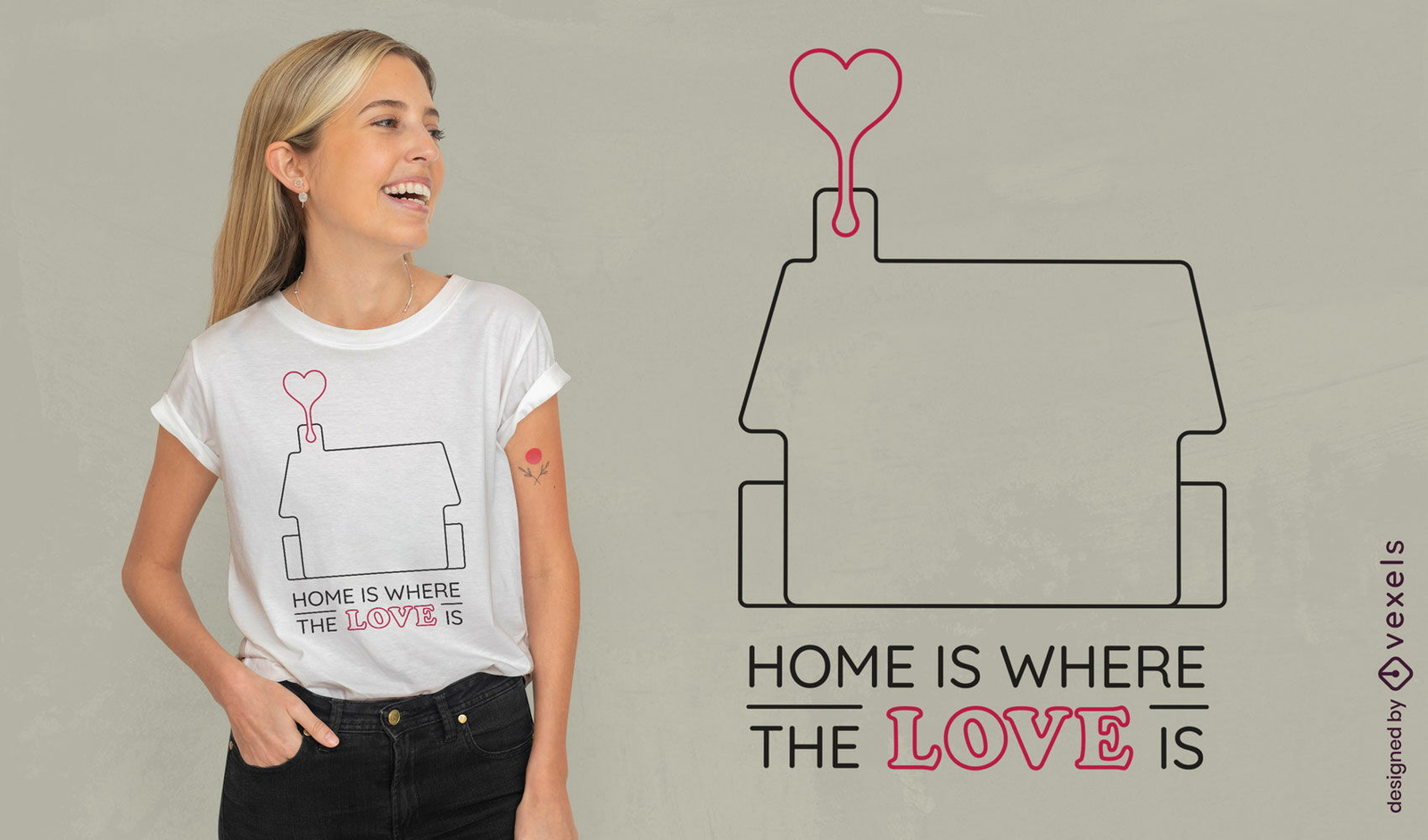 Casa con diseño de camiseta de arte de línea de corazón