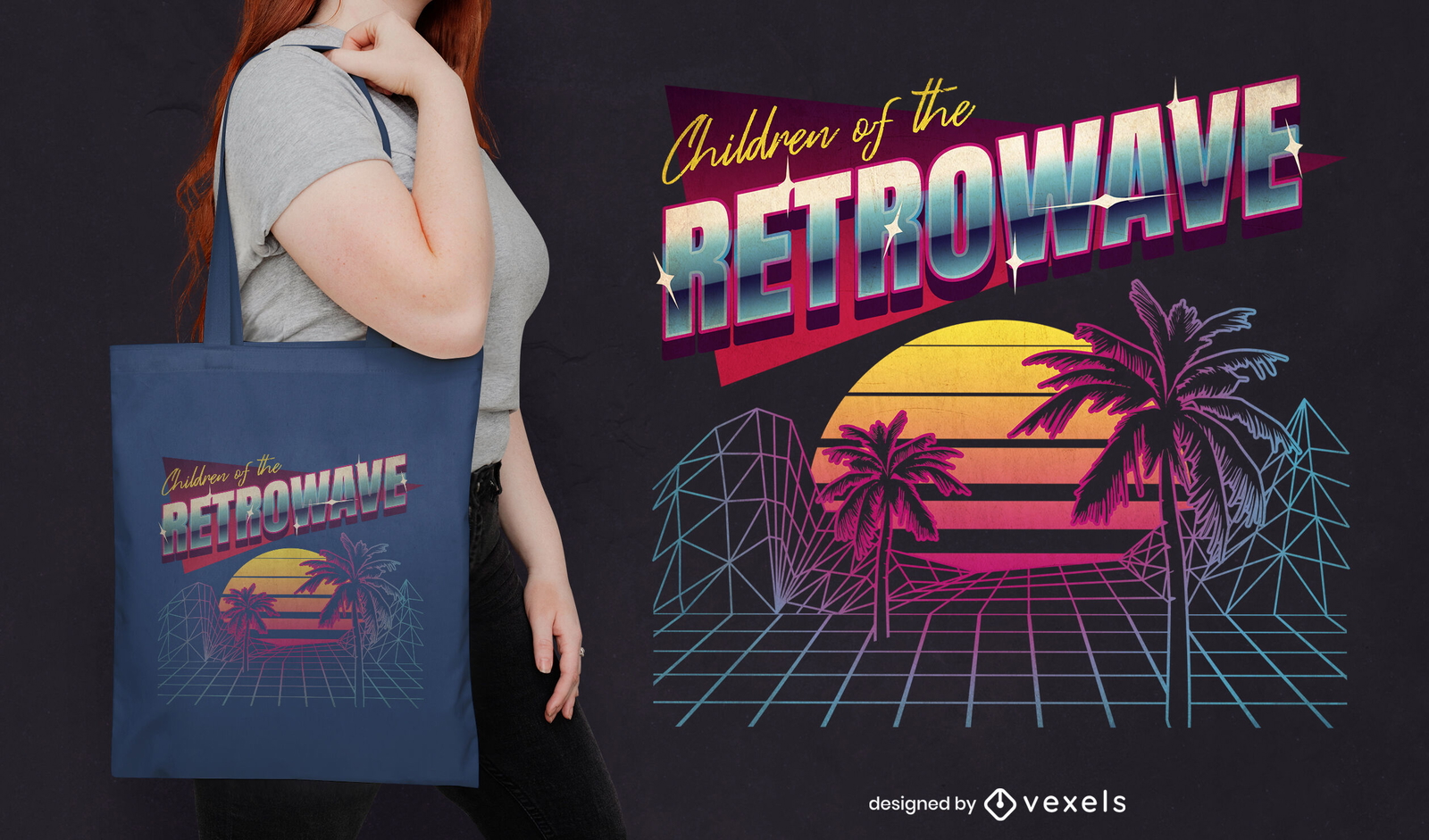 Diseño de bolsa de asas para niños Retrowave