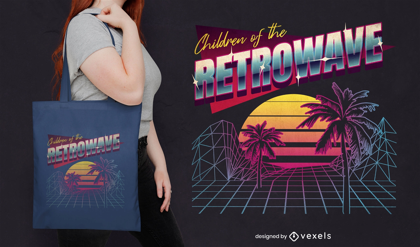 Retrowave child tote bag design