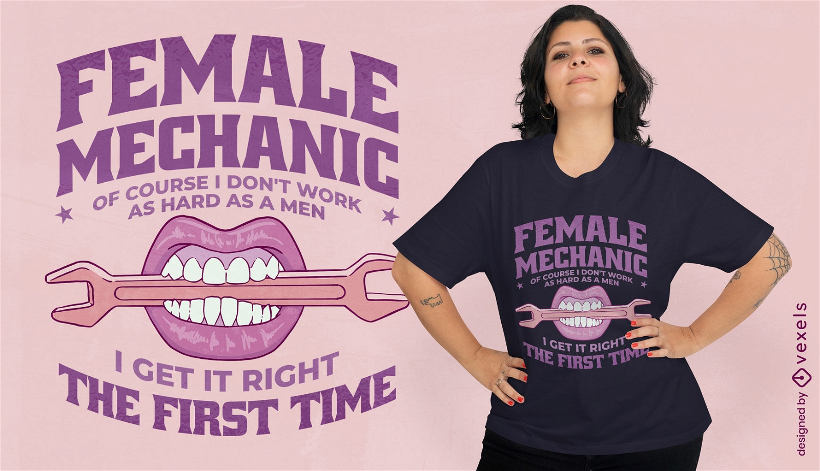 Diseño de camiseta de mecánico de automóviles femenino.
