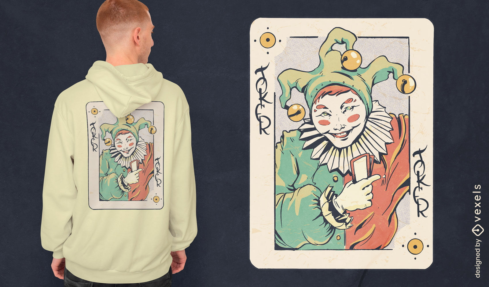 Fröhliches Joker-Spielkarten-T-Shirt-Design