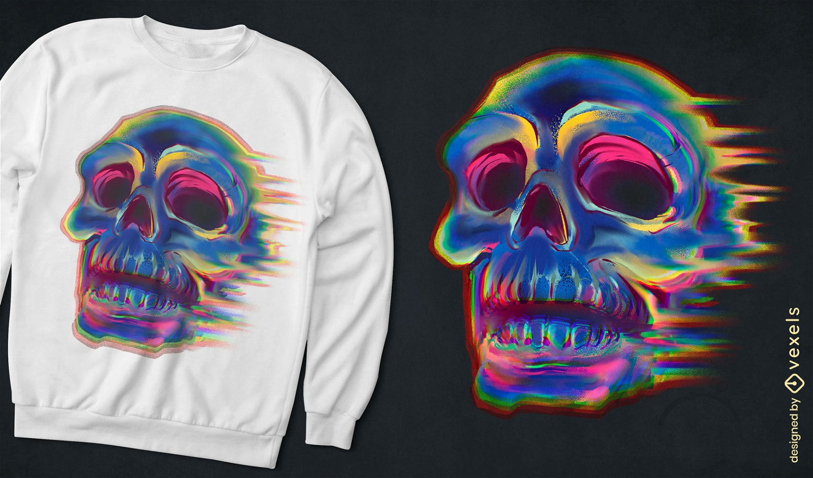 Trippy human skull colorful t-shirt design