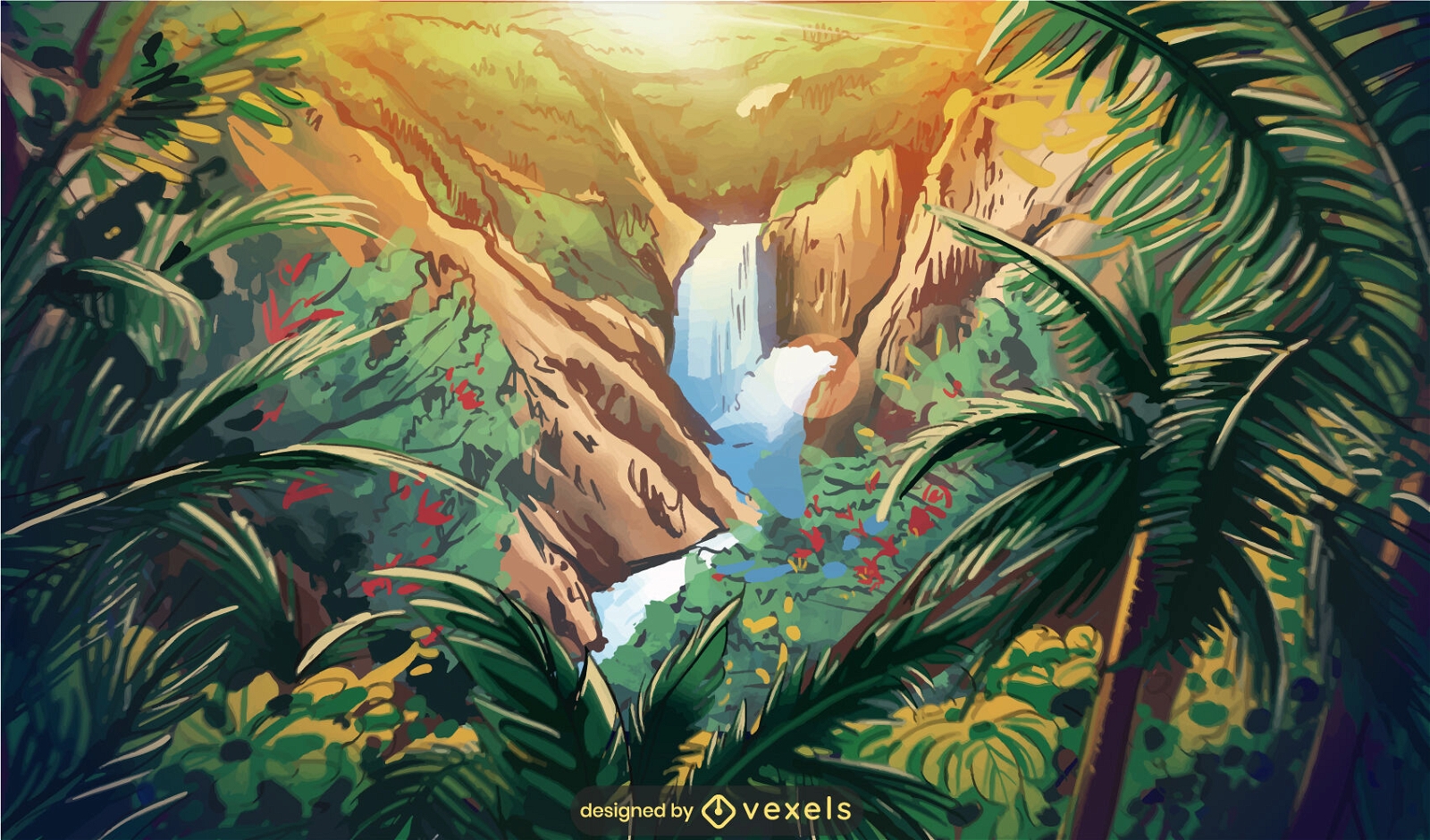Tropical landscape nature illustration
