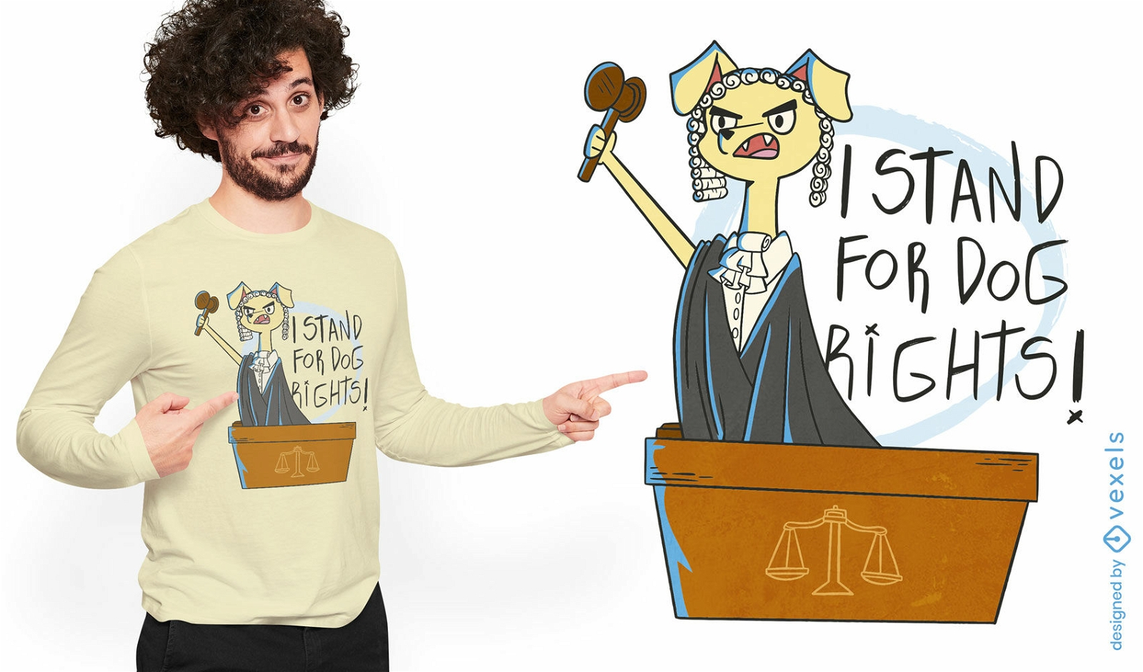 Diseño de camiseta de dibujos animados divertidos de juez de perro