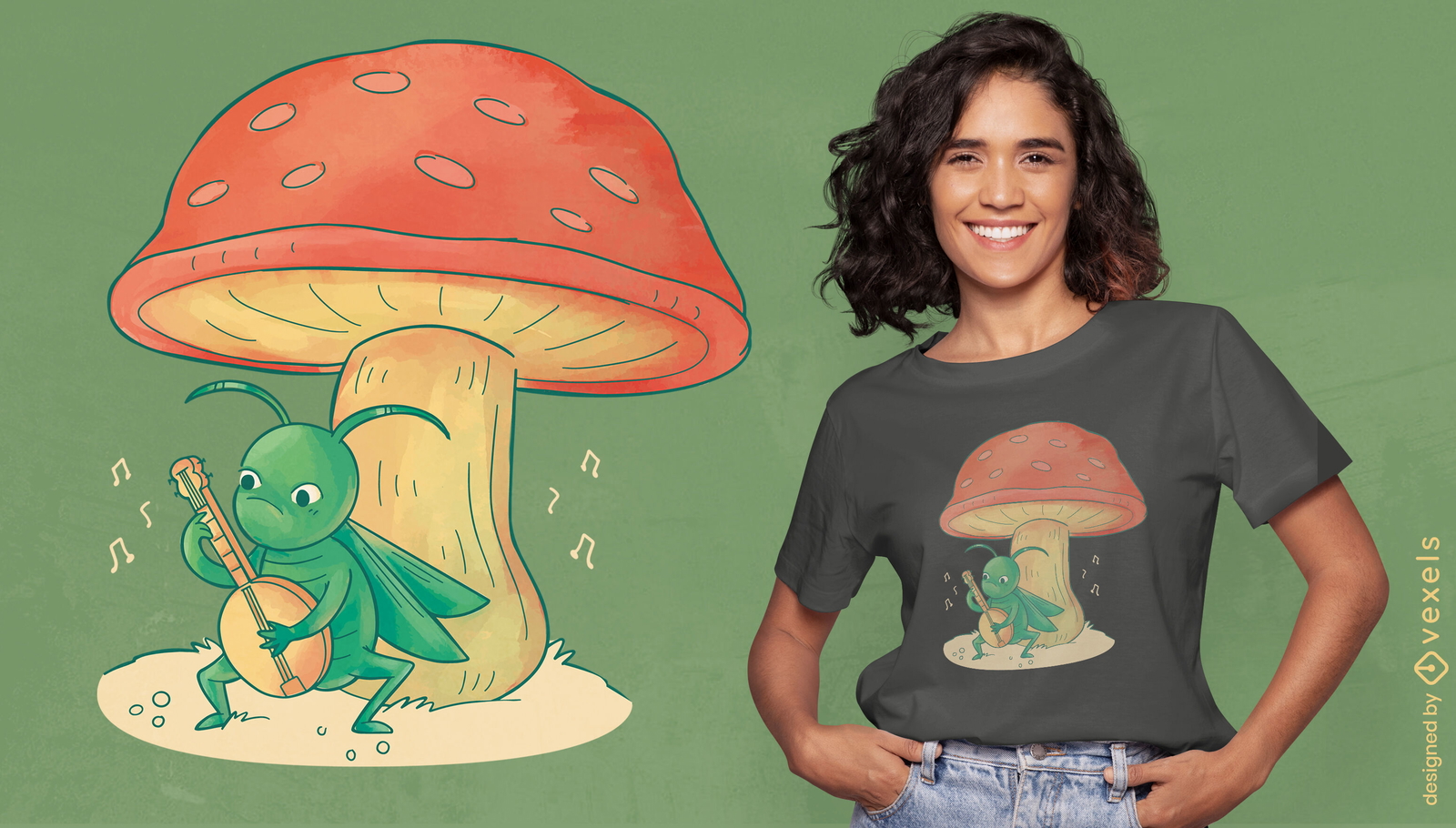 Saltamontes tocando diseño de camiseta de banjo