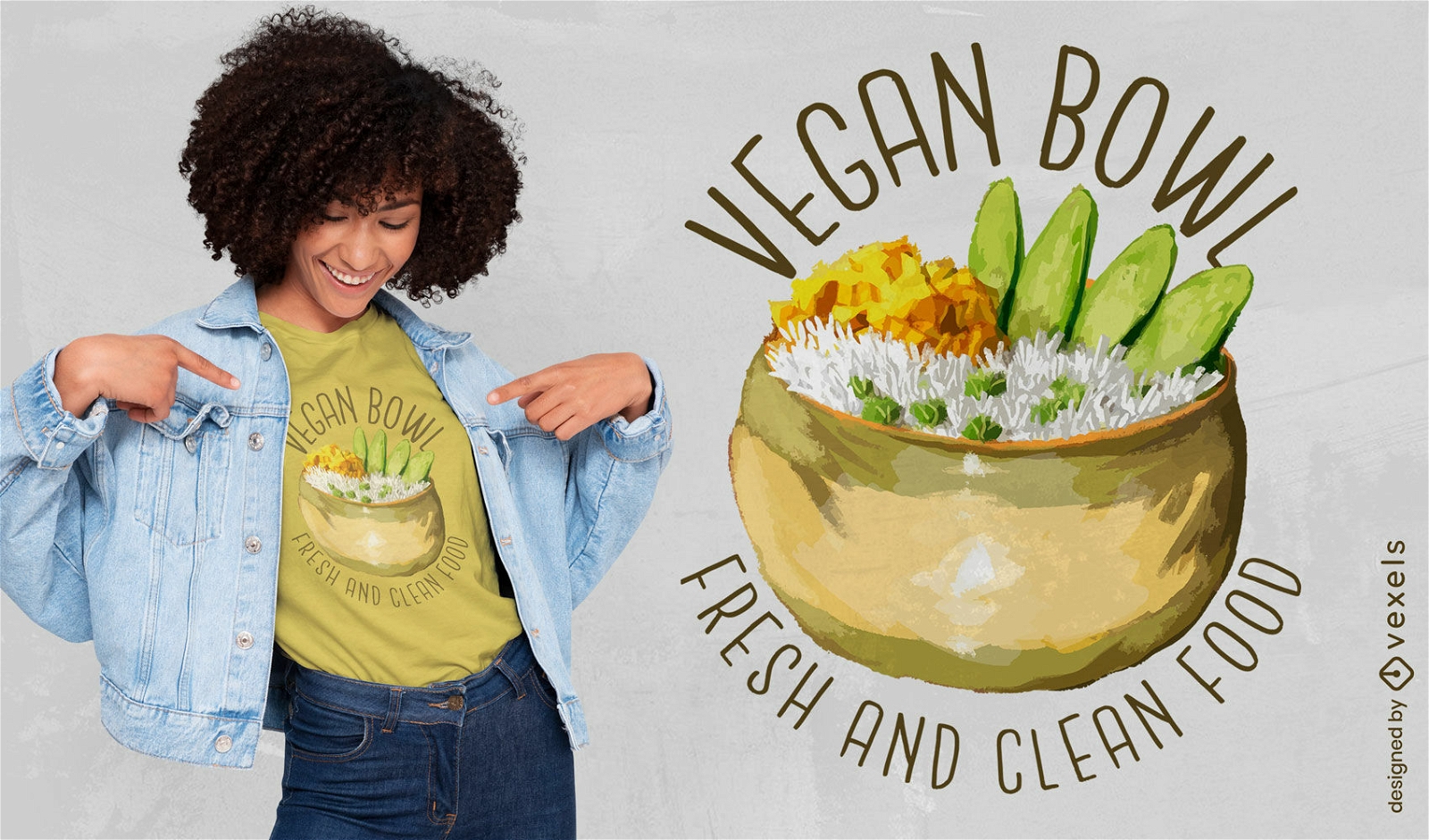 Diseño de camiseta de tazón de comida vegana