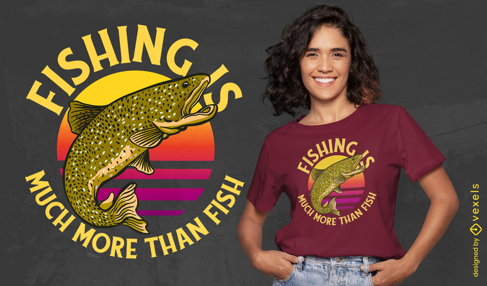 Trout fish jumping out of water t-shirt design