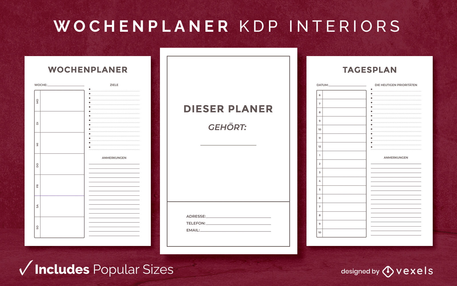 German planner journal design template KDP
