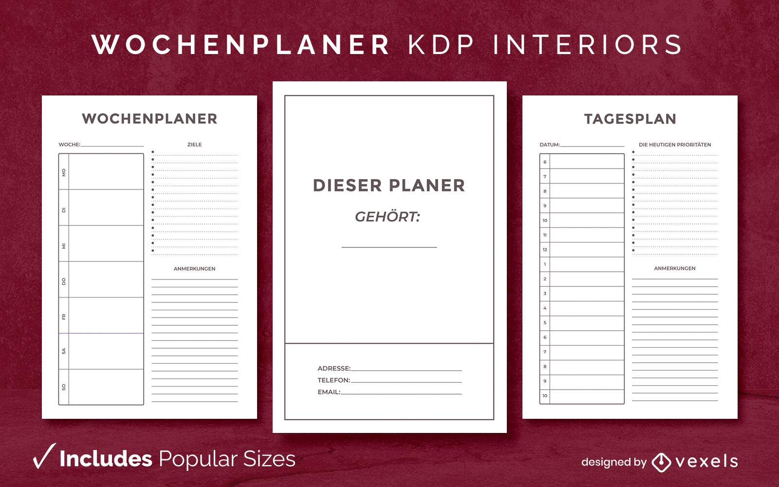 Modelo de design de diário de planejador alemão KDP