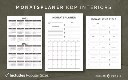 Monthly planner diary template KDP interior design