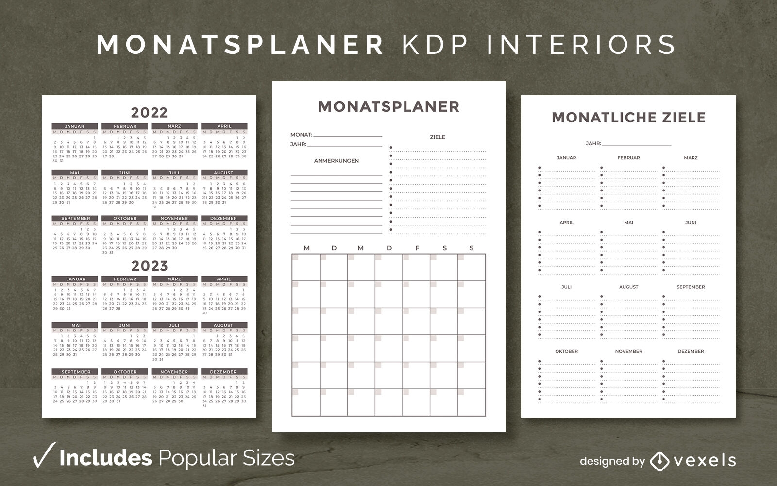 Monthly planner diary template KDP interior design