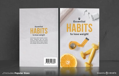 Diseño de portada de libro de hábitos esenciales de pérdida de peso.