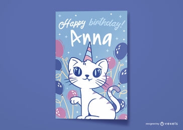 Diseño de tarjeta de felicitación de feliz cumpleaños gato