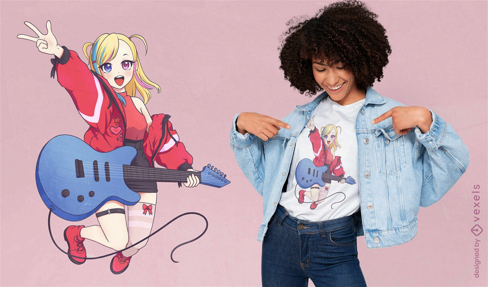Design de camiseta de garota de anime Rockstar