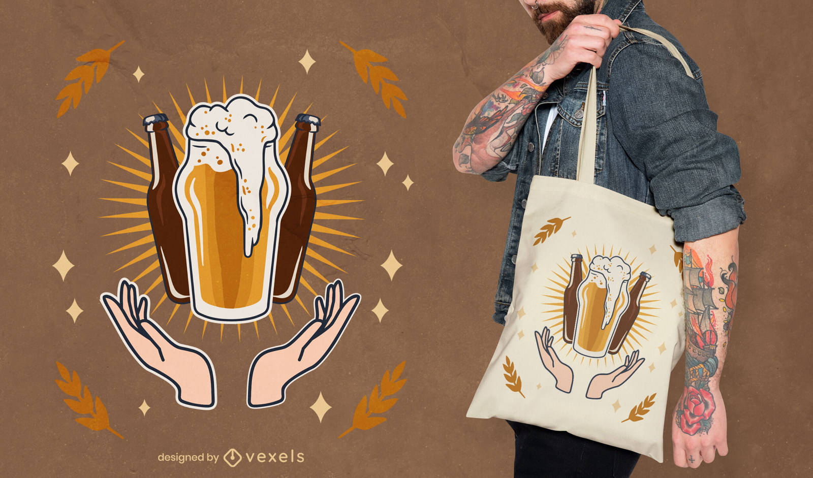 Diseño de bolso de mano con botellas de cerveza