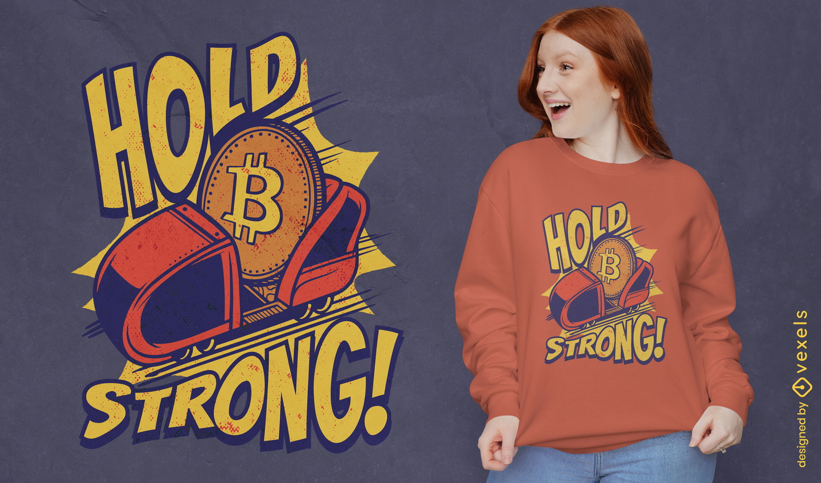 Segure um design de camiseta de trenó de criptomoeda forte