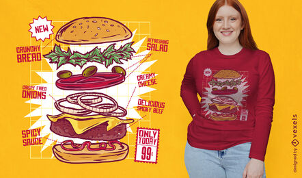 Diseño de camiseta de esquema de hamburguesa.