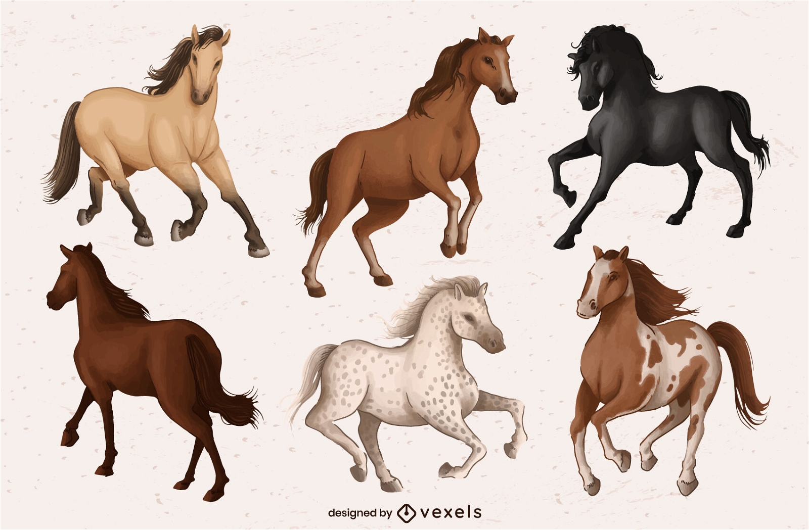 Watercolor horses set design