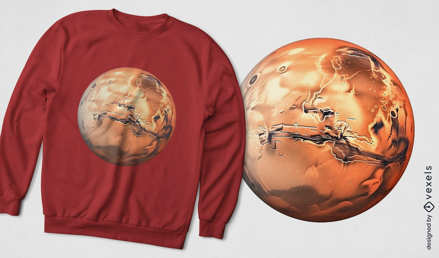 Design de camiseta realista do planeta Marte