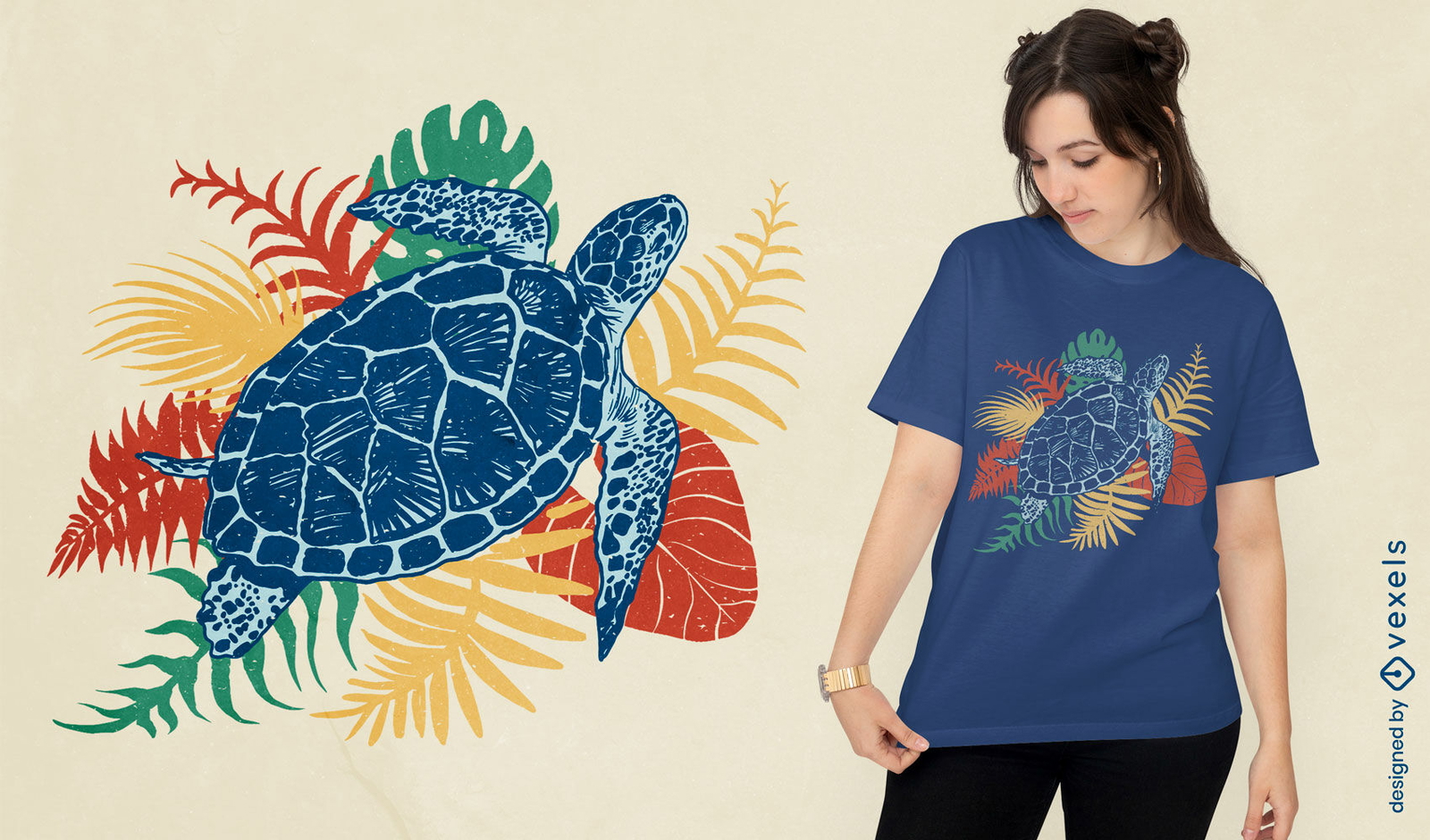 Diseño de camiseta de tortuga marina tropical.