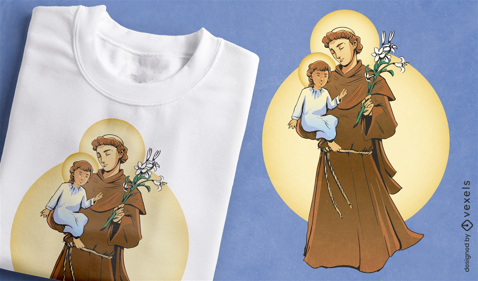 Monge segurando o design de t-shirt do jovem Jesus