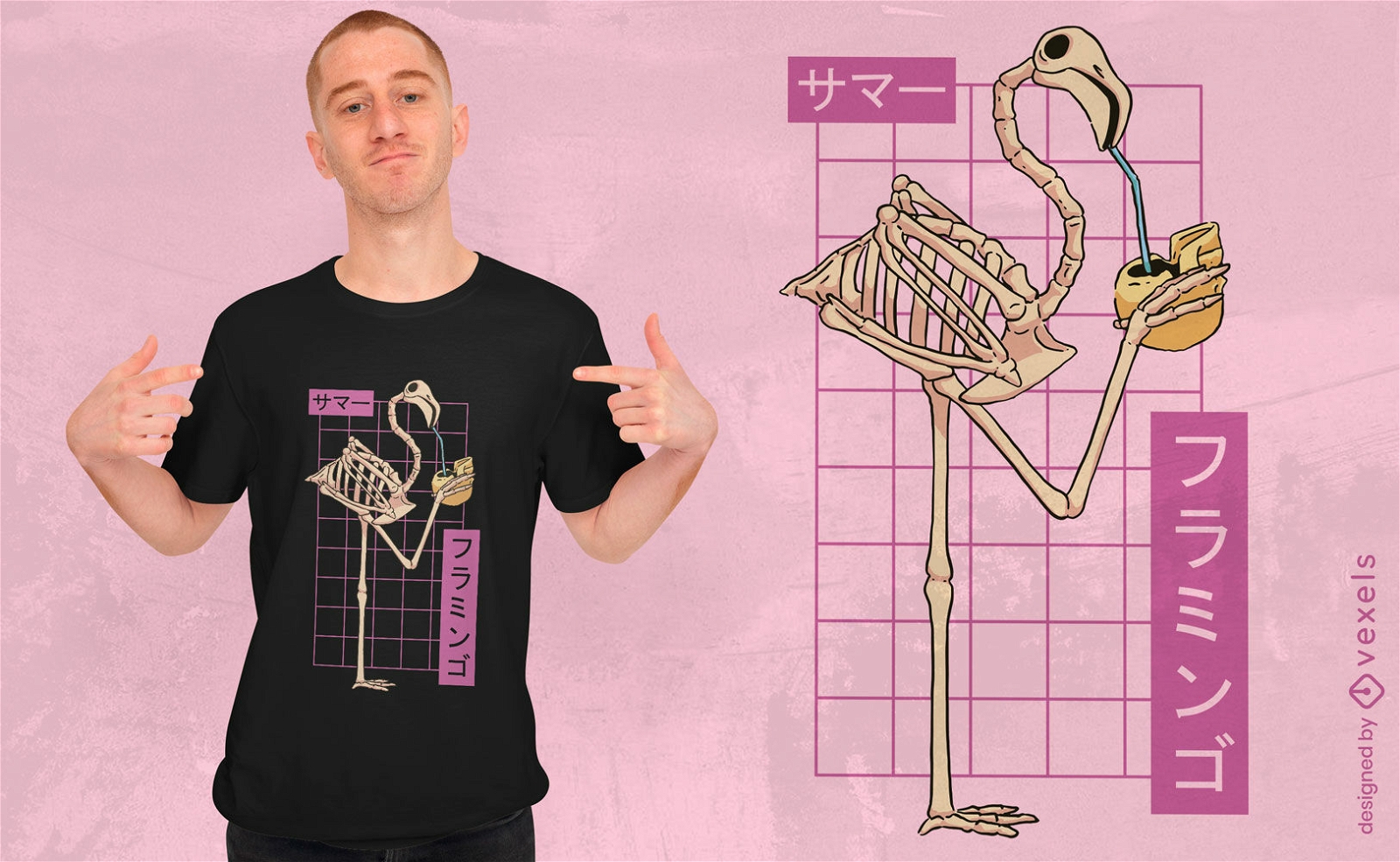 Design de camiseta de esqueleto de flamingo