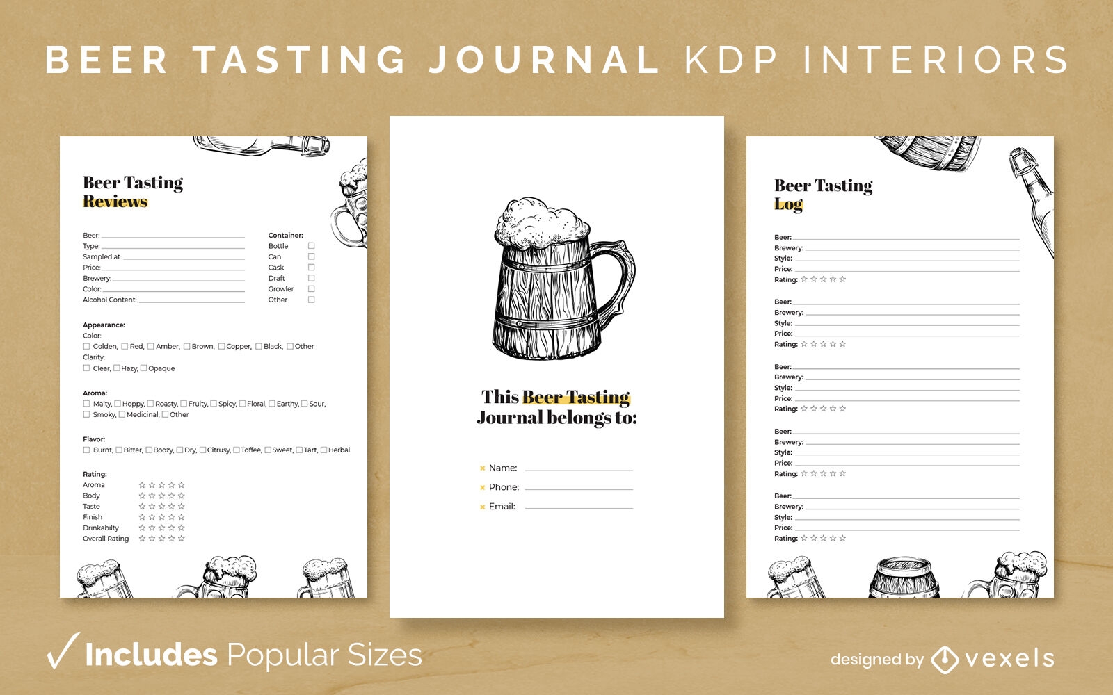 Beer drink journal template KDP interior design