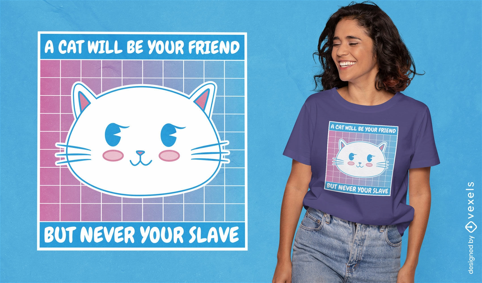 Design de camiseta de desenho animado de gato branco fofo