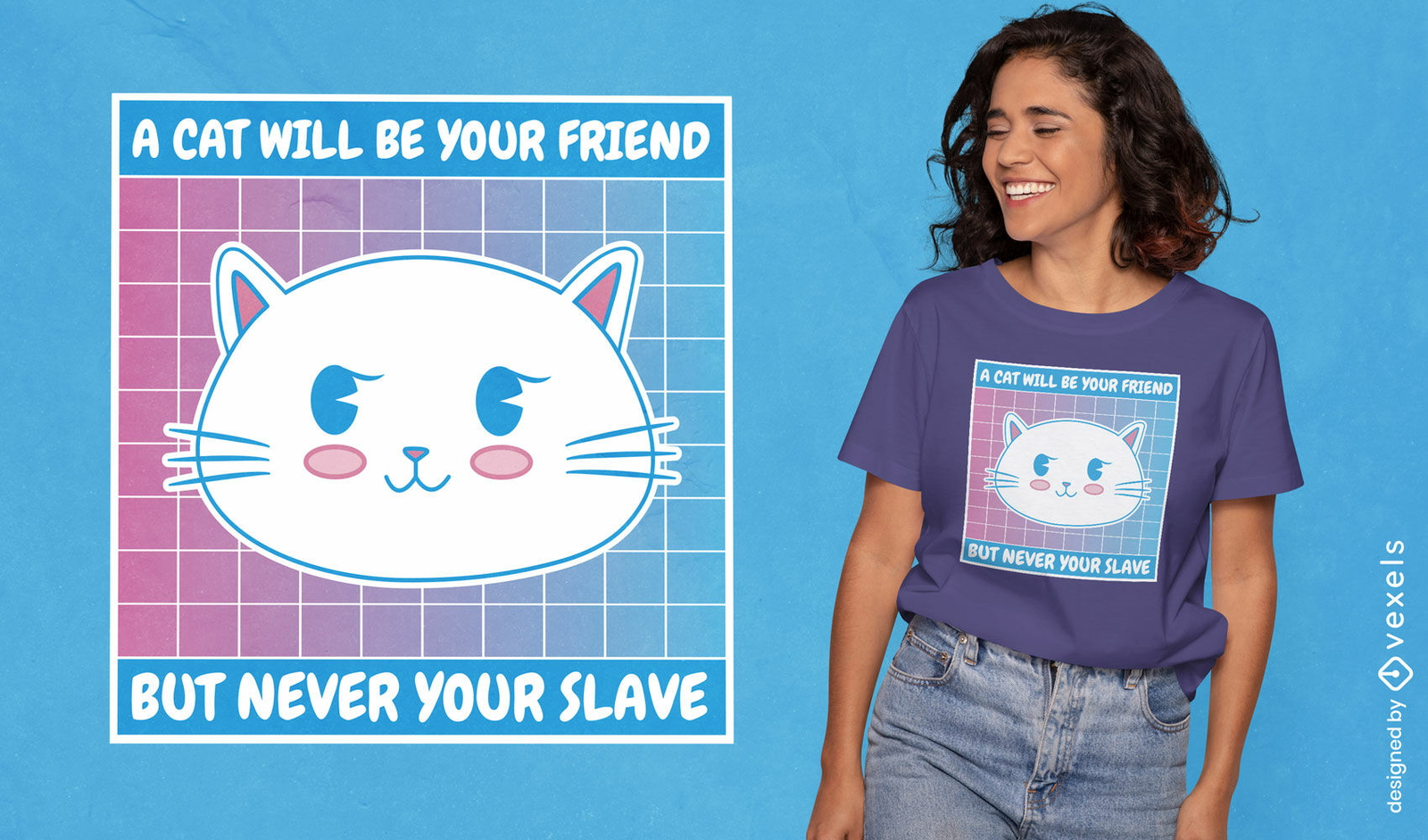 Lindo diseño de camiseta de dibujos animados de gato blanco