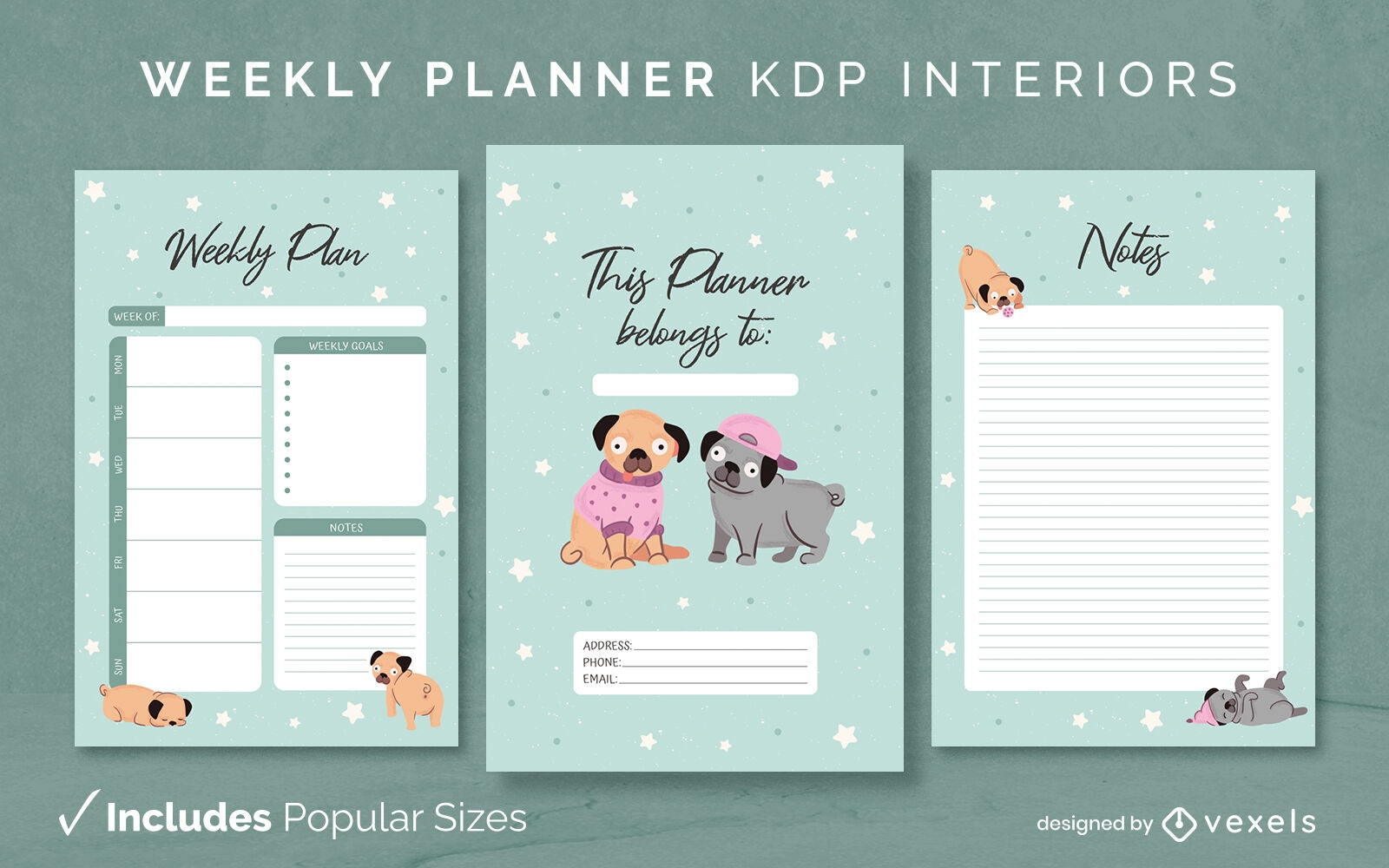 Planificador Pug Diseño de diario Modelo KDP