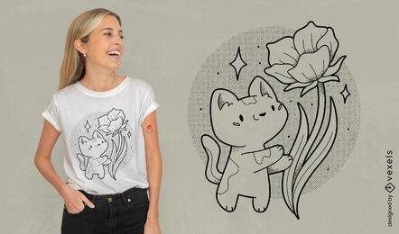 Cute cat with flower t-shirt design