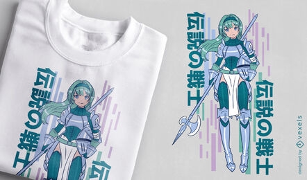 Design de camiseta de cavaleiro de menina de anime