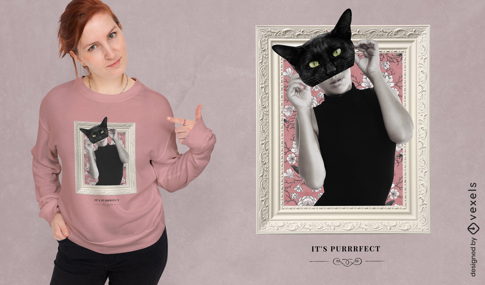 Diseño de camiseta de mujer gato negro.