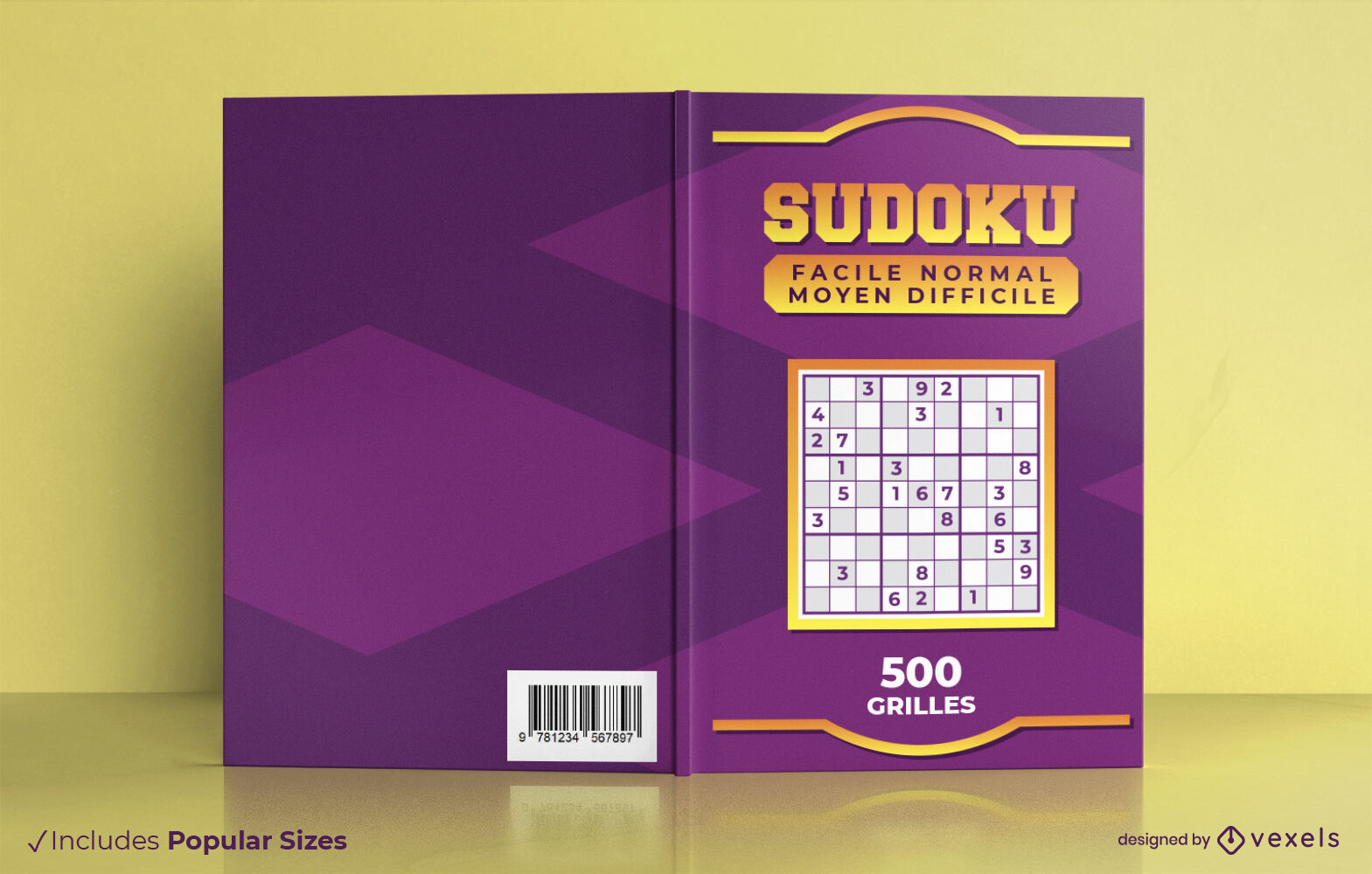 Diseño de portada de libro de juegos de Sudoku.