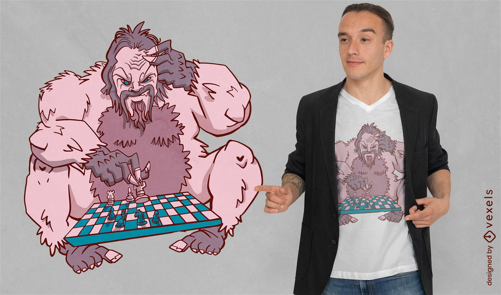 Bigfoot jugando dise?o de camiseta de ajedrez