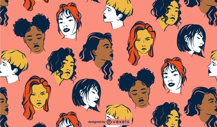 Diverse women's faces pattern design