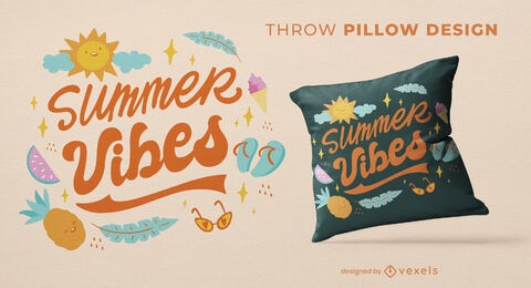 Diseño de almohada de tiro de letras de vibraciones de verano