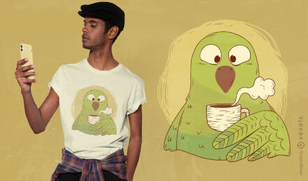 Parakeet bird drinking coffee t-shirt design