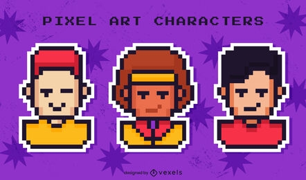 Personajes de hombres sonriendo en conjunto de arte de píxeles